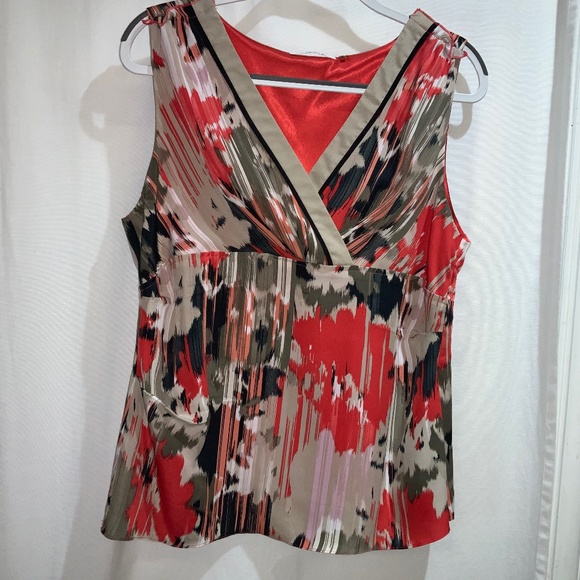 Tahari faux wrap blouse Sz XL sleeveless watercolor print side zip - Picture 1 of 6